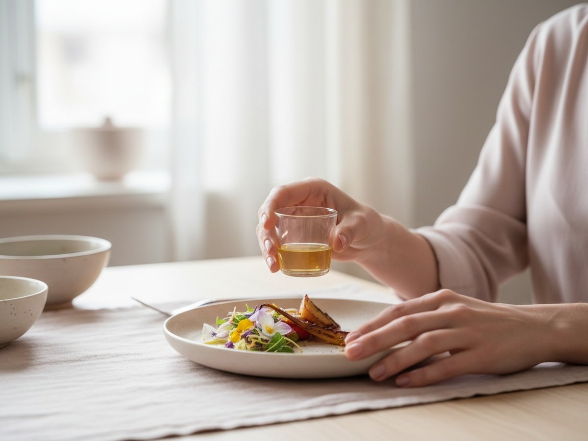 Personne prenant des compléments d'oméga-3 pendant un repas